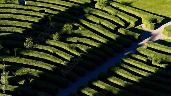 Obraz Summer Solstice: English garden maze viewed from above with complex solstice shadows