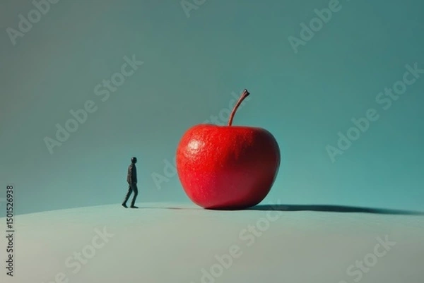 Obraz Miniature Figure Walking Towards A Giant Red Apple