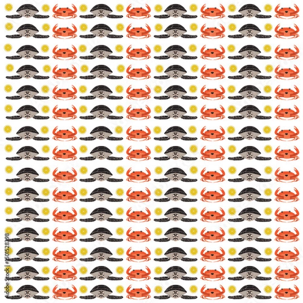Fototapeta turtle, crab with fruit as a pattern background