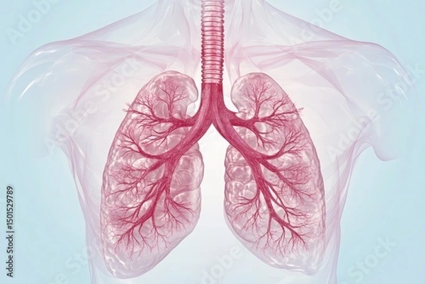 Fototapeta Detailed 3d render of human lungs bronchial tree anatomy