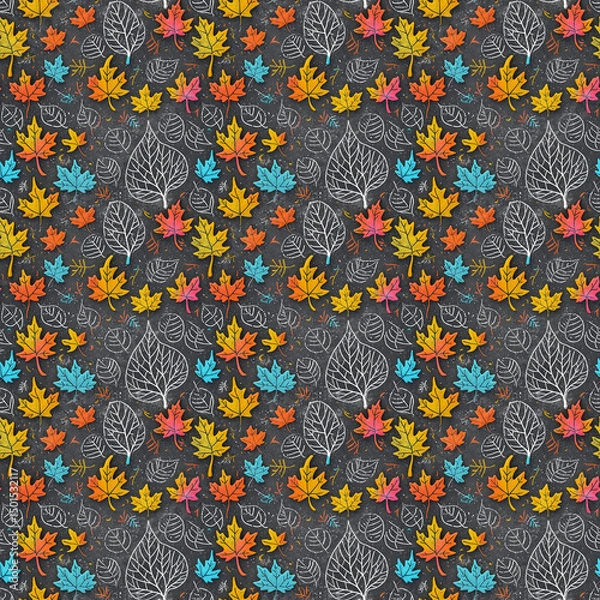 Fototapeta Seamless tileable pattern of chalk colorful leaves texture
