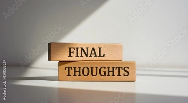 Fototapeta Message 'Final Thoughts' displayed on wooden cubes, perfect for summaries or closing remarks

