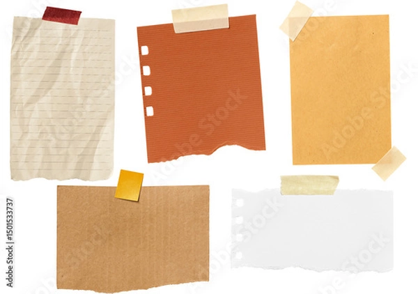 Fototapeta Torn Notebook Paper Collection with Tape — Mixed Textures Set