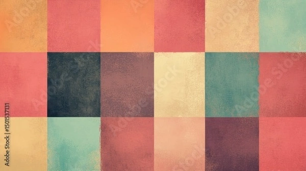 Fototapeta Abstract composition features square patterns of various vintage colors