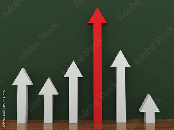 Fototapeta 3d render illustration of rising growing successful arrow team leader