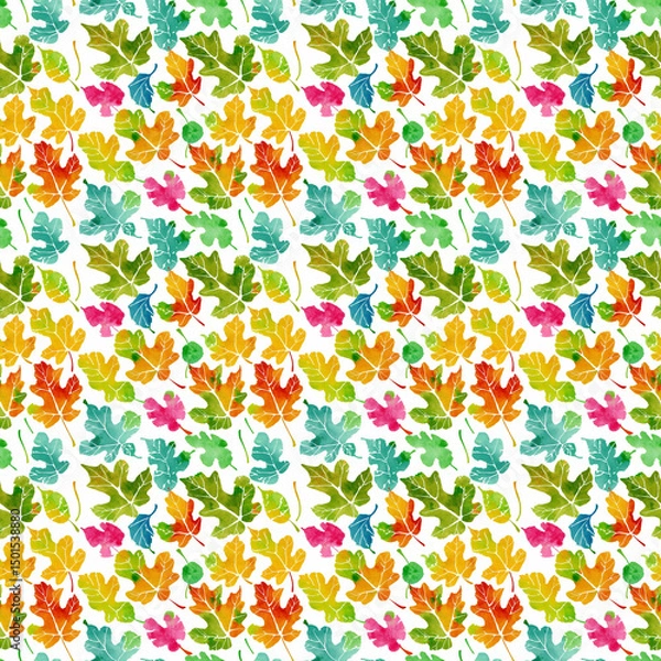 Fototapeta Seamless tileable pattern of colorful painted leaves texture
