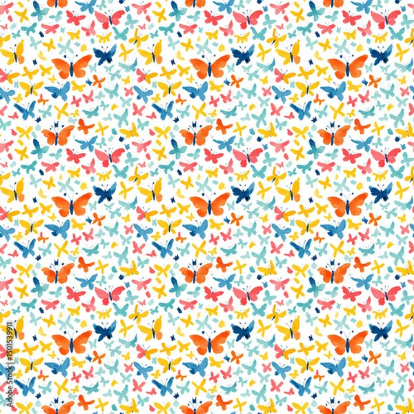 Fototapeta Colorful kids butterfly seamless tileable pattern
