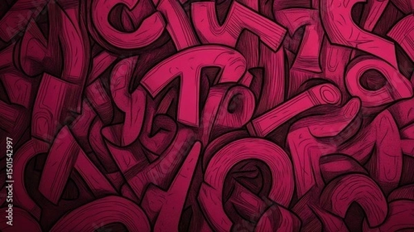 Obraz Maroon letters intertwine forming an abstract and complex artistic pattern