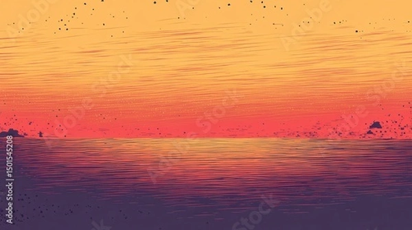 Obraz Colorful abstract sunset scene with ocean waves and horizon