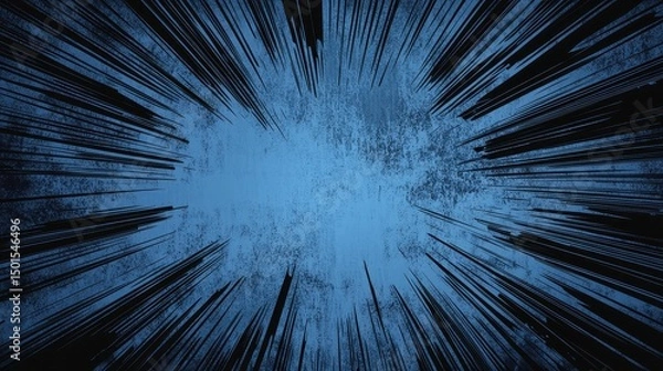 Obraz Abstract blue background with radiating dark lines converging inwards