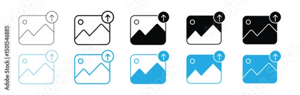 Obraz "High-Quality Photo Upload Icon Vector Set – Includes Black, White & Blue Color Variants | Perfect for UI/UX, Web & App Design Projects"