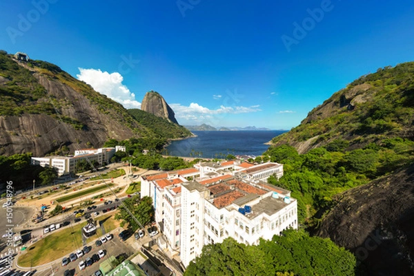 Fototapeta Aerial View of Military Engineering Institute Building and General Tiburcio Square With the Sugarloaf Mountain in Rio de Janeiro, Brazil