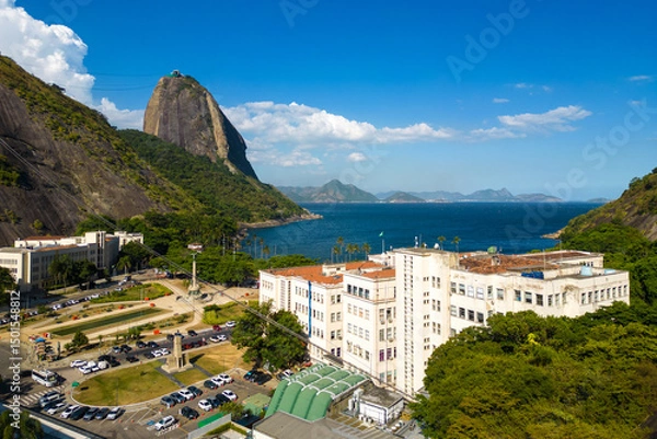 Fototapeta Aerial View of Military Engineering Institute Building and General Tiburcio Square With the Sugarloaf Mountain in Rio de Janeiro, Brazil