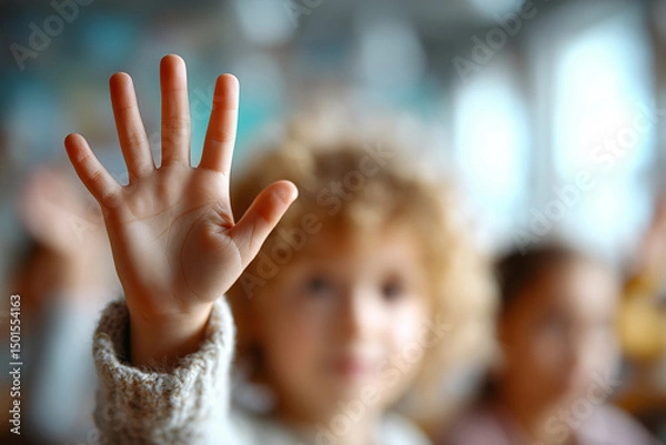 Obraz Child Raising Hand in Class – Participation and Learning Concept