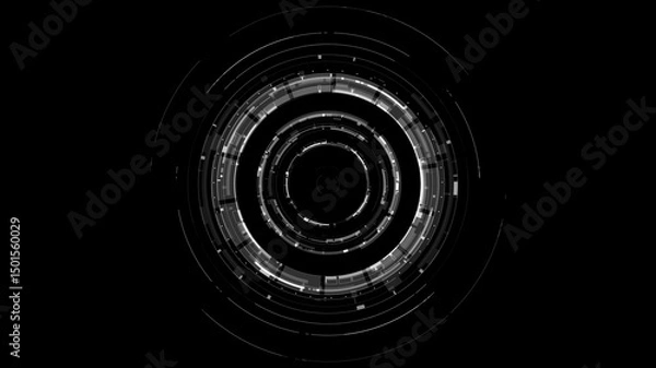 Fototapeta  High-tech circular HUD design with concentric digital rings and abstract data patterns, ideal for technology, UI, and cyber concepts.