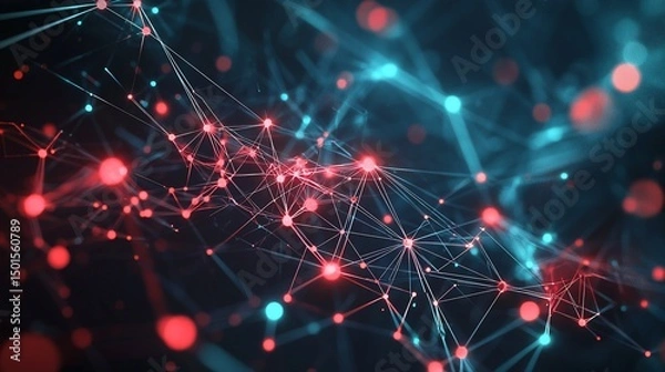 Obraz Abstract network visualization with glowing nodes and connections in red and blue