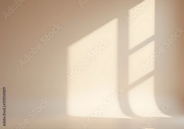 Fototapeta Soft Window Shadow on Beige Wall with Warm Natural Light – Minimalist Abstract Interior Background