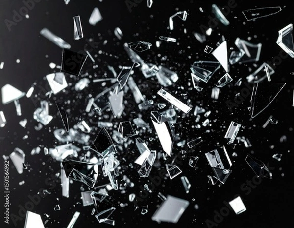 Obraz 黒背景に飛び散る粉々になったガラス破片の背景