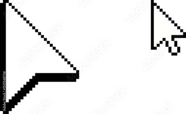 Fototapeta Pixel arrow cursors in 8-bit retro style. Vector computer mouse icons isolated on white. Click pointer symbols for apps, websites, games UI and digital design.