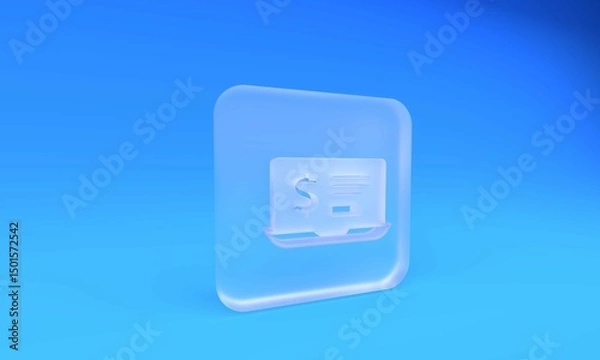 Fototapeta Frosted glass Laptop with dollar icon isolated on blue background. Sending money around the world, money transfer, online banking, financial transaction. 3D render illustration