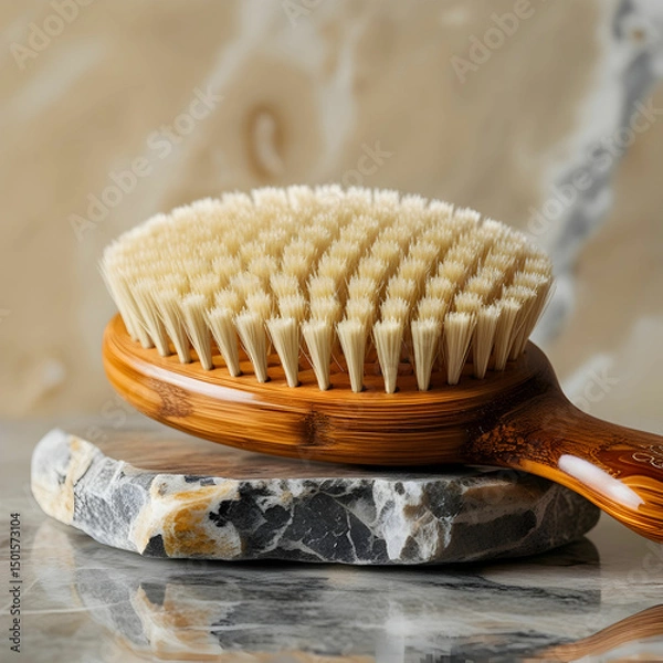 Obraz A luxurious spa body brush lies atop a pol