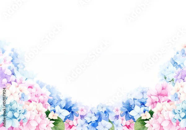 Fototapeta 青のあじさいの水彩画イラスト背景　generative ai