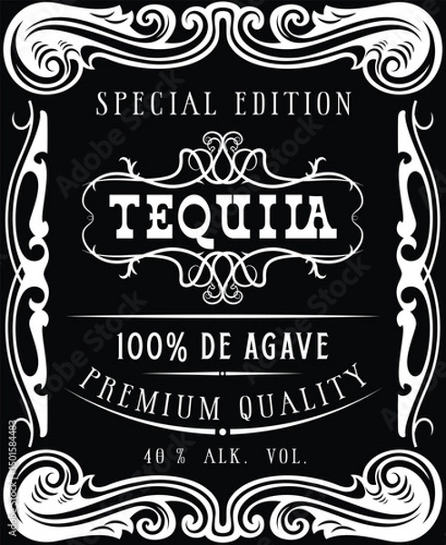Fototapeta vector image of vintage tequila bottle label