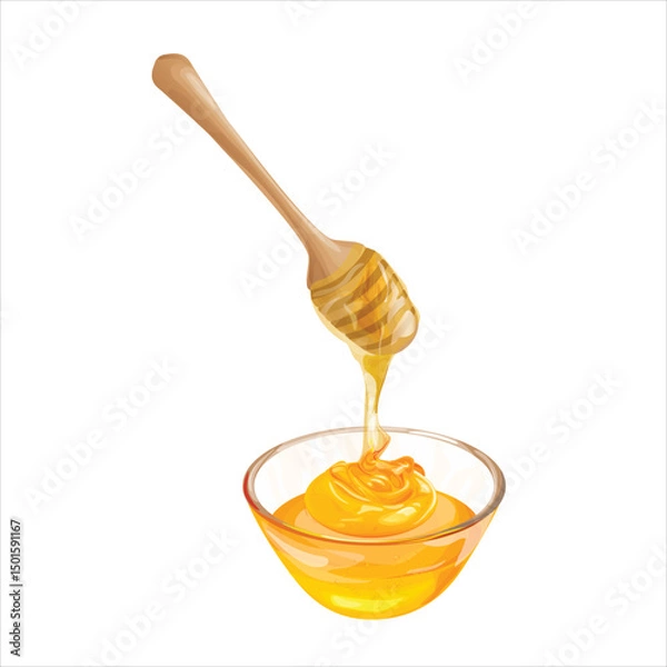 Obraz Illustration of a transparent glass bowl containing fresh and sweet melted honey from a honey dipper