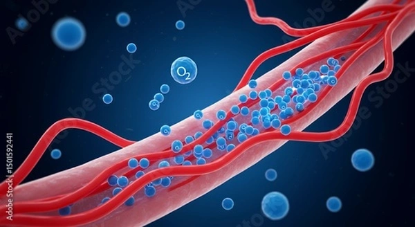Fototapeta Microscopic View of Oxygen Transport Through Blood Vessel