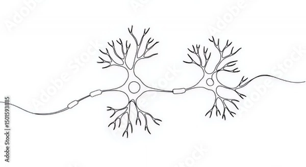 Fototapeta Neuron Connection: A Simple Line Drawing of Two Neurons Communicating