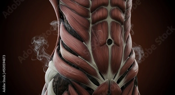 Fototapeta Human Anatomy: Abdominal Muscles and Smoke