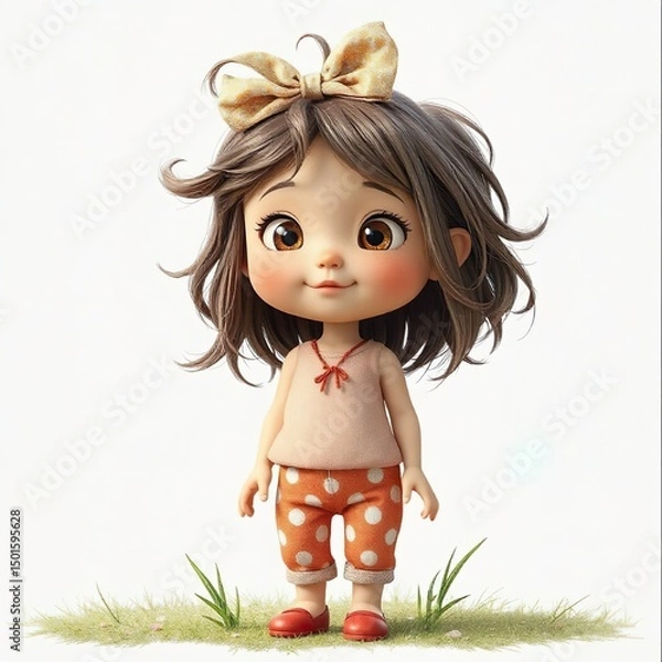 Fototapeta Cartoon characters childrens, Girl with Messy Hair and a Giant Bow.