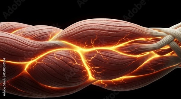 Fototapeta Glowing Human Bicep Anatomy: 3D Render of Muscular Arm