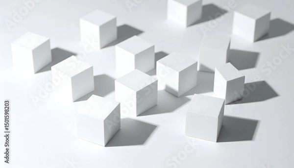 Fototapeta White Cubes Scattered on White Background