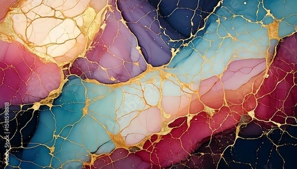 Obraz Abstract Organic Forms with Flowing Textures in Pink Blue Purple and Cream