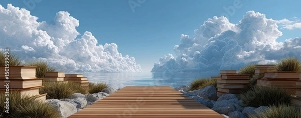 Fototapeta Unlocking potential through education, pathway of books leading to bright future, metaphorical composition.