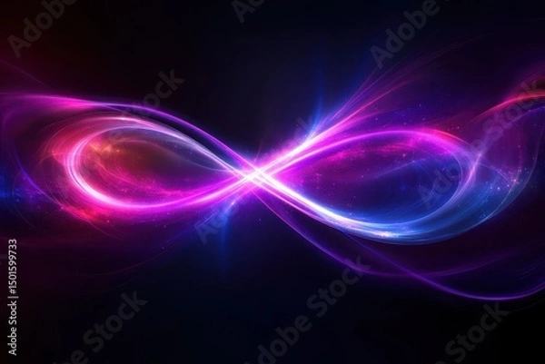 Obraz Glowing infinity symbol on a dark background, pink and blue light streams. Great for science, technology, or abstract designs with cosmic space themes.