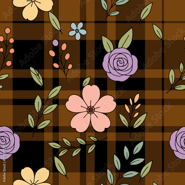 Fototapeta Simple floral seamless ethnic flower pattern for accessories and wrapping paper and clothes print and kids fabrics notebooks.