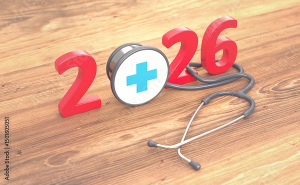 Fototapeta New Year 2026 Creative Design Concept with stethoscope - 3D Rendered Image	
