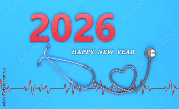 Obraz New Year 2026 Creative Design Concept with stethoscope - 3D Rendered Image	
