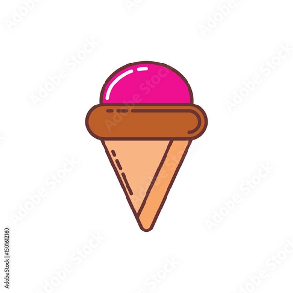Fototapeta Vibrant Ice Cream Cone with Pink Scoop and Chocolate Topping