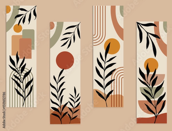 Fototapeta Set of 4 Abstract Botanical Bookmarks in Earth Tones vector