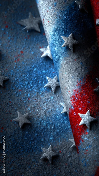 Obraz Grunge Texture of American Flag with Raised Stars – Patriotic Background