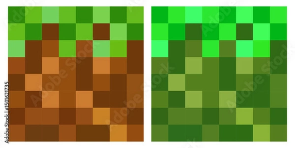 Obraz Pixel background. The concept of games background. Pixel grass and ground background. Set. Vector illustration