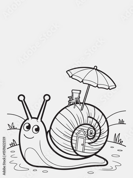 Fototapeta Cute Snail with a Beach Hut-Shaped Shell Coloring Page