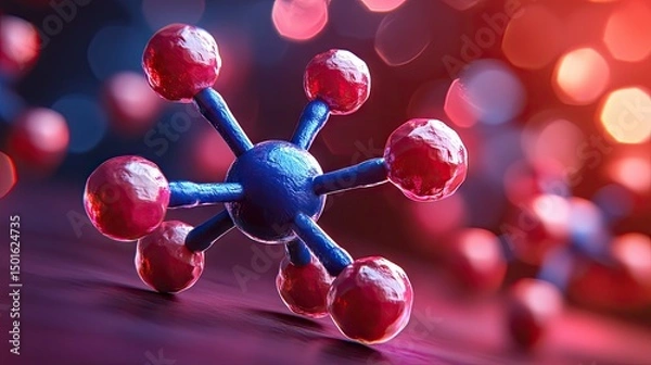 Fototapeta Molecular Structure Model with Spheres and Rods on Blurred Background