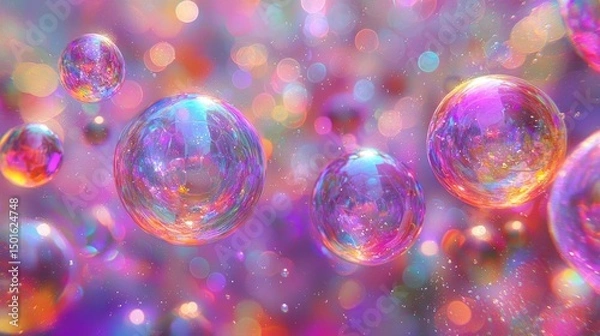 Fototapeta Floating Colorful Bubbles with Bokeh Light Effects Abstract