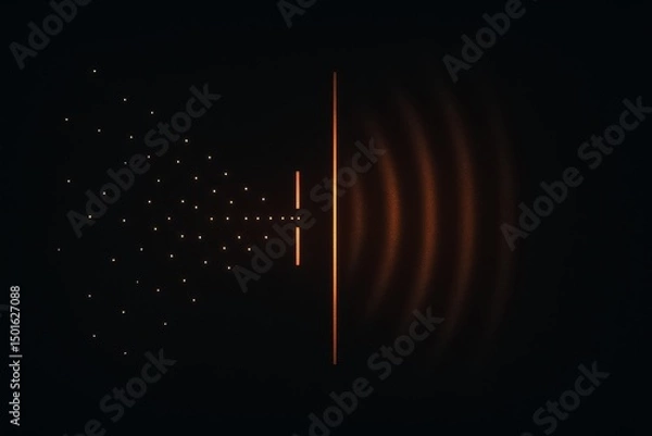 Fototapeta Electron Diffraction Pattern. Scientific visualization of electron wave diffraction through a slit, creating an interference pattern on the right.