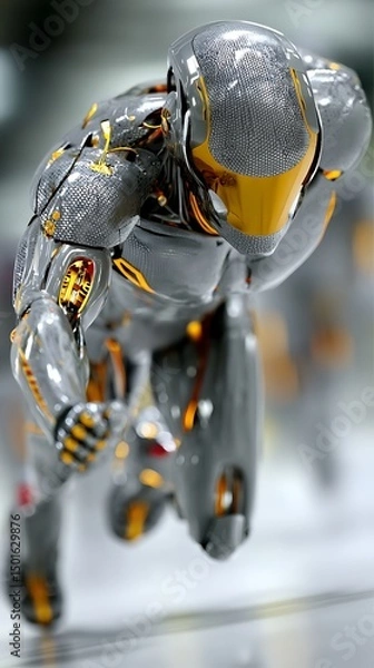 Fototapeta Futuristic robot in motion, science fiction