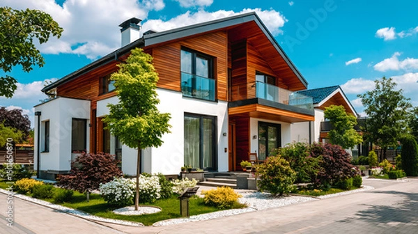 Fototapeta Maison moderne avec jardin